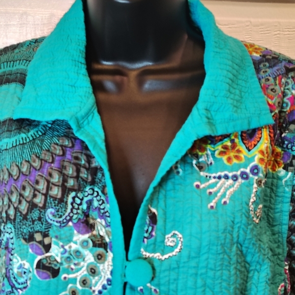 Anu Quilted Blazer Jacket Floral Womens size Medium Art to Wear 100% Cotton - Picture 3 of 11